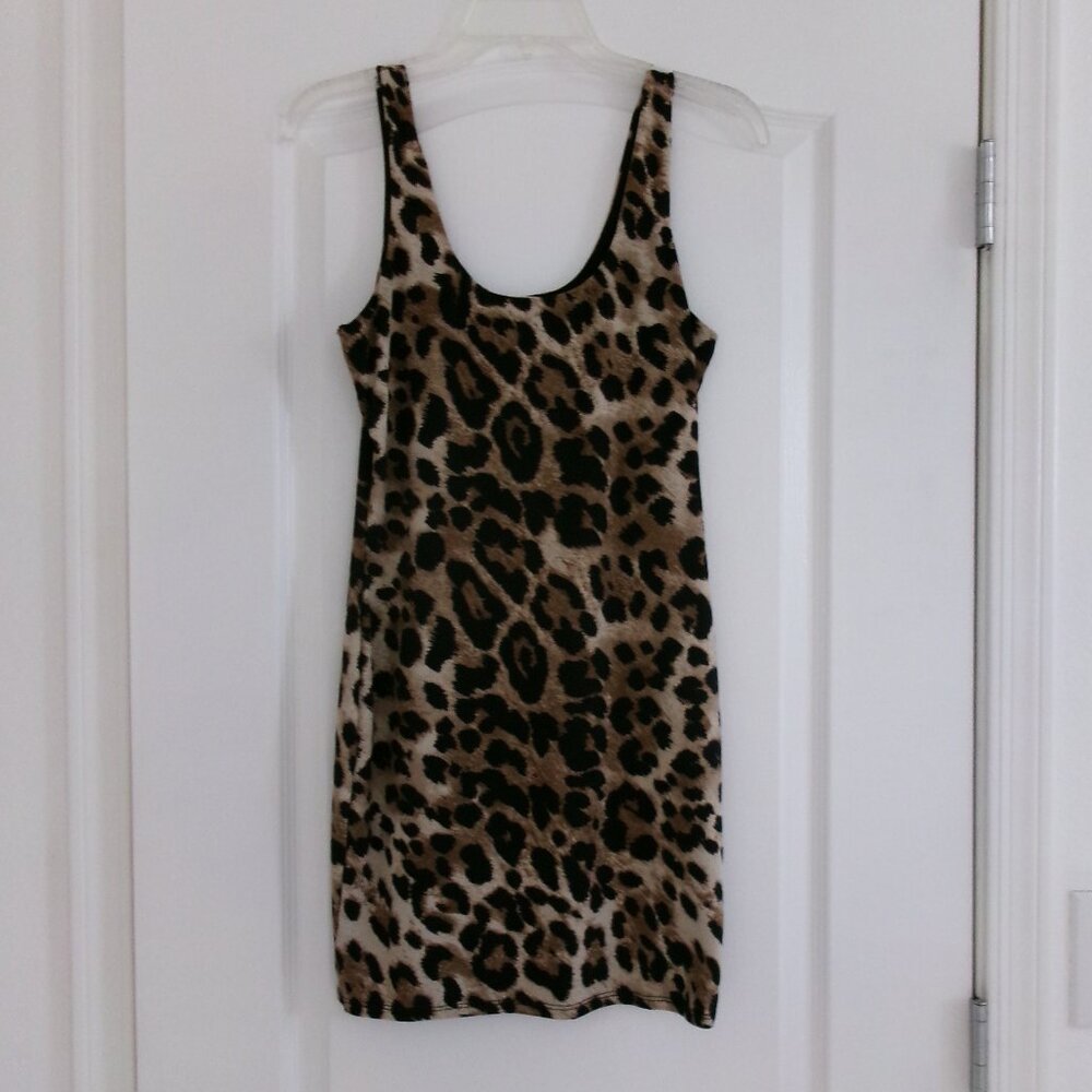 Bear Dance Leopard Print Bodycon Sleeveless Tank Dress Stretch M / L  Lined